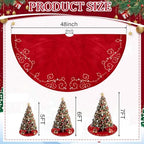 48inch Christmas Tree Skirt Red Luxury Velvet Plush Fur Skirts Baroque Tree Skirts with Gold Embroidered Pearls and Crystals Xmas Velvet Trees Skirt for Christmas Holiday Party Home Decorations - Image 2