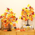Fall Décor 2 Pack 24 Inch Fall Maple Tree with 48 LEDs Battery Operated Fall Lights with 8 PCS Pumpkin Wooden Hanging Ornaments Artificial Tree for Fall Thanksgiving Home Table Decorations - Image 6