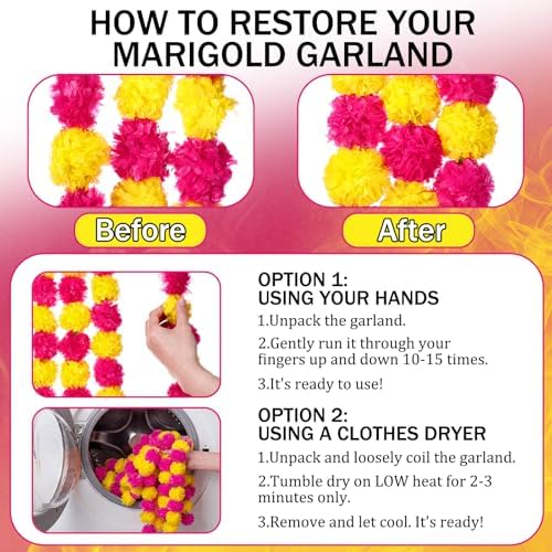 Giegxin 15 Pack 5ft Marigold Garland for Decor, Rose Red, Yellow - Image 3