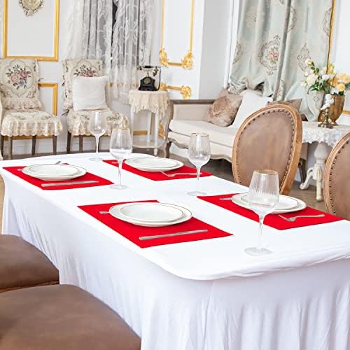 Cloth Red Placemats Set of 8, Linen Type Fabric Placemats Machine Washable Heat Resistant Placemats Polyester Place Mats for Halloween, Thanksgiving, Christmas and Valentine Dining Table (Red) - Image 6