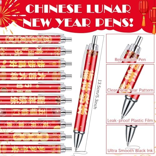200 Pcs Chinese Lunar New Year Gift Set Includes Ballpoint Pens Notebooks Bookmarks Red Organza Bags Suitable for 2026 New Year Gifts School Office - Image 4