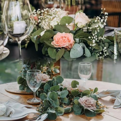 Sggvecsy 8 Pack Artificial Eucalyptus Garland Greenery Leaves Handmade 3D Silk Vines Silver Dollar Leaves Faux Leaf Plants for Wedding Wall Table Party Home Fireplace Bedroom Decor - Image 5