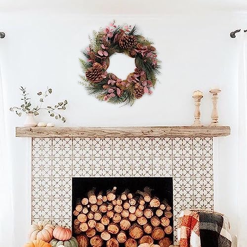 TEMPUS 20 inch Winter Wreath Magnolia Leaves Red Eucalyptus Leaves with Pine Needle Pine Cone Wreath for Front Door Harvest Festival Christmas Decor Window Wedding Autumn Outdoor Indoor Décor - Image 6