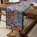 Luxury Vintage Blue Floral Table Runner 83in Long - Embroidery Jacquard Fabric with Multi-Tassels, Dining Room Dresser Decor for Wedding Holiday Party Fireplace (is-Blue, 13.7"x83") by Unknown