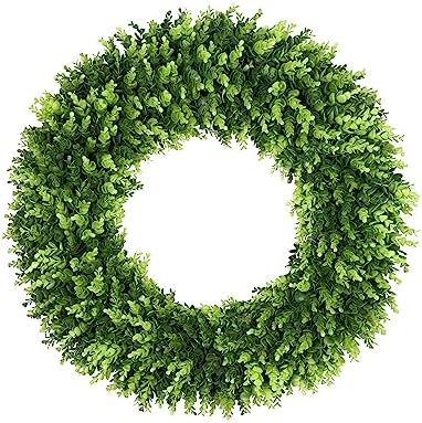 DDHS 32 inch Boxwood Wreath, Artificial Large Summer Wreaths for Front Door with Yellow Cloth can DIY Shaped, Spring or Summer Wreaths for Hanging in the Shop, Farmhouse, Roof Green Wreath Decoration by DDHS