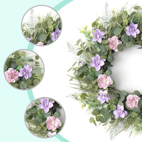 Petalivebloom 22-Inch Peony Wreath for Front Door, Spring Floral Decor - Image 3