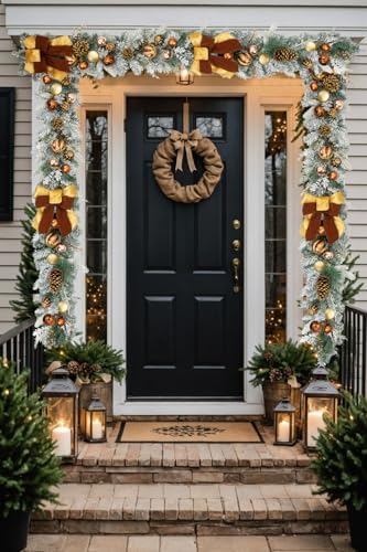 Christmas Garland for Front Door, 6 Foot Artificial Unlit Winter Garland with Pine Cones, Berry Clusters, Bronze Ball Ornaments and Ribbons for Thanksgiving Holiday Christmas Decoration - Image 7