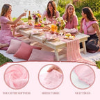 Pink Table Runner Placemat Napkin Rings Pillow Covers 4 Sets - Image 5