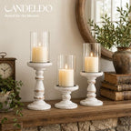 Candeldo White Wooden Hurricane Candle Holders for Pillar, Farmhouse Decor - Image 5