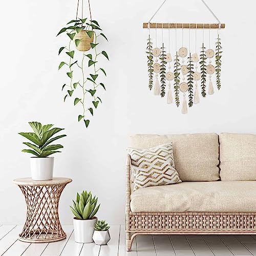 Boho Wall Decor Artificial Eucalyptus Bathroom Decor Fake Eucalyptus Plants Greenery Leaves with Wooden Bead Garland on Stick Rustic Farmhouse Home Decorations for Bedroom Living room Nursery Kitchen - Image 6