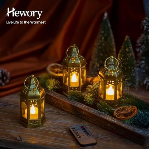 Hewory 20PCS Gold Mini Lanterns for Party Decoration, Remote LED Candles - Image 3