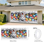 ANNA QUEEN Easter Bunny Garage Door Banner 7x16FT, Cute Rabbit Peeking Cracked Wall Garage Door Cover with Colorful Eggs, Large Outdoor Spring Decoration Backdrop for Double Garage Door & Egg Hunt Party - Image 3