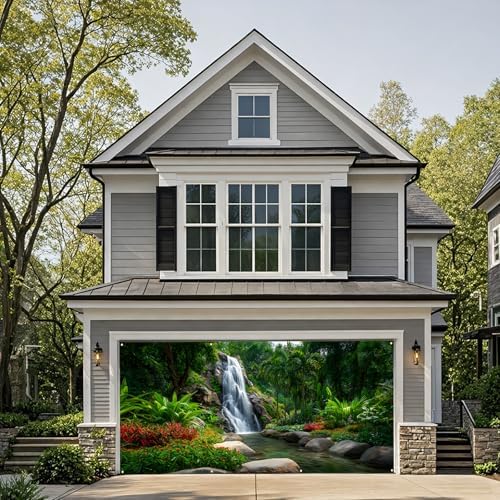 Waterfalls Garage Door Cover Banner, 6x13 ft Forest Scenery with River Landscape, Large Indoor/Outdoor Wall Decoration (Green Scenic Waterfall) - Image 6