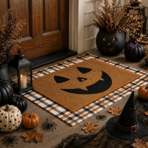 Tinideya 2 Pcs Halloween Layered Doormat Set for Front Porch, Pumpkin Face - Image 2