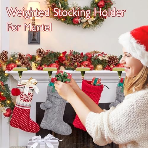 4-Pack Christmas Stocking Holders for Mantel, Weighted Metal Hooks, Gold - Image 5