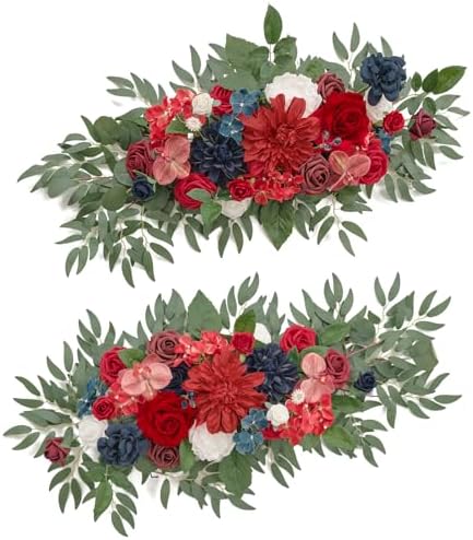 TINGE TIME Navy Blue Flower Garlands, 2 PCS Red Rose Artificial Arch Flowers, Handcraft Artificial Rose Arch Flowers for Wedding Arch Sweetheart Table Ceremony Backdrop Decorations for Home by TINGETIME