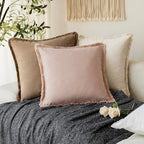 Foindtower Decorative Linen Fringe Throw Pillow Covers 22×22 Light Pink - Image 5