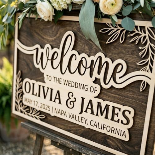 Personalized Southern Botanical Wedding Welcome Sign - Custom 3D Wood Ceremony Entrance & Reception Board for Charming Barn, Vineyard or Country Estate - Multiple Sizes - Image 3