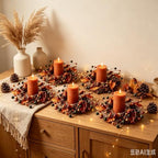 4 Pcs Mini Fall Candle Ring Wreaths Autumn Acorns Berries Mixed Oak Leaves Artificial Pillar Candle Holder Wreath for Farmhouse Thanksgiving Harvest Porch Front Door Cabinets Table Decoration - Image 4