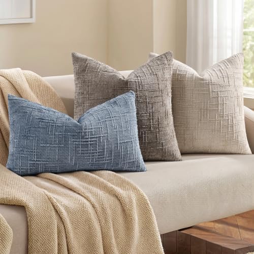 decorUhome Textured Chenille Throw Pillow Covers 26x26 Set of 2 Grey Blue - Image 7