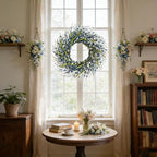 Spring Wreath Door Decoration with Blue Leaves and Forsythia - Image 7