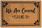 Funny Coir Doormat We Are Covered Psalms 91 Welcome Front Door Porch Patio Decor Doormats For The Entrance Way Outside Personalized Rugs with Heavy-Duty Back Non Slip Outdoor Mat 23.6 x 15.7 inch by XTDJJKK