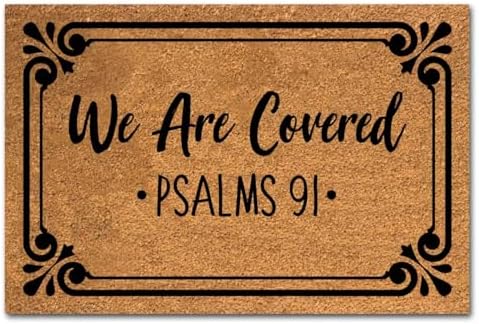 Funny Coir Doormat We Are Covered Psalms 91 Welcome Front Door Porch Patio Decor Doormats For The Entrance Way Outside Personalized Rugs with Heavy-Duty Back Non Slip Outdoor Mat 23.6 x 15.7 inch by XTDJJKK