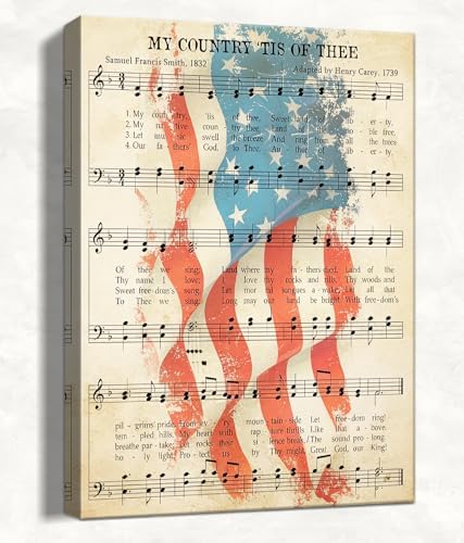 July 4th Patriotic Canvas Wall Art 4th of July USA Decorations My Country 'Tis of Thee American Flag Wall Art Print Independence Day Home Decor 16x20in by HomeifHue