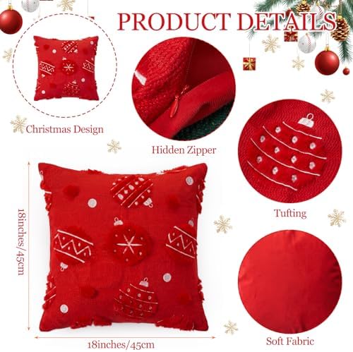 Tiamon 4 Pcs Christmas Throw Pillow Covers 18 x 18 Inch Embroidered Plush - Image 2