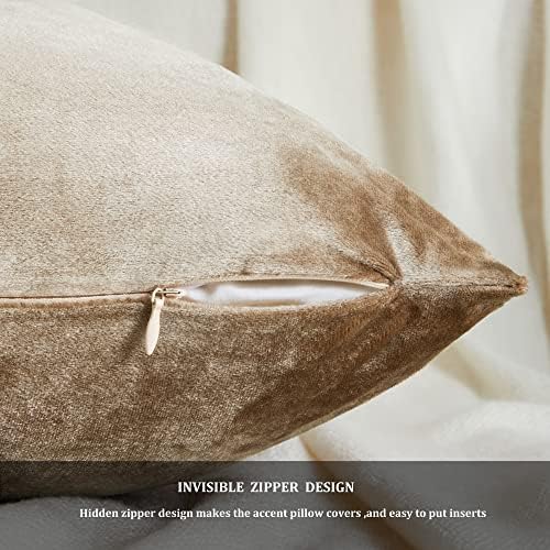 Decorative Throw Pillow Covers 20 x 20, Beige Taupe Khaki Sofa Pillow Covers Velvet, Set of 4 Decor Square Cushion Covers - Image 4