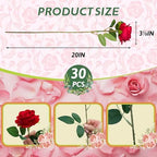 30 PCS Fake Red Roses, Artificial Flowers Bulk, Silk Faux Red Roses - Image 2