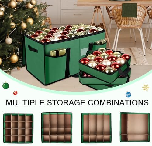 Christmas Ornament Storage Box with Dividers, Holds 128 Balls, Green - Image 5