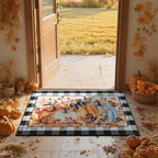 SHACOS Fall Orange and Blue Pumpkin Rugs 32x48 Buffalo Plaid Front Door Mat - Image 3