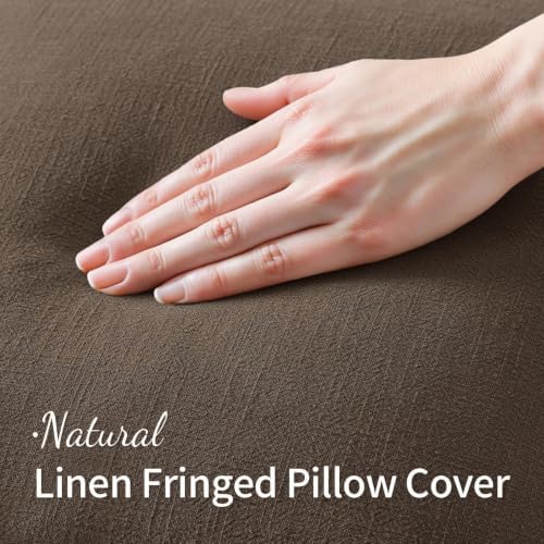 MIULEE Linen Fringe Decorative Fall Pillow Covers Chocolate Brown 20x20 - Image 2