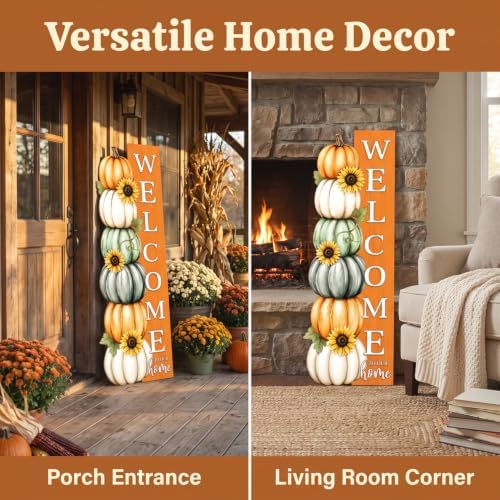 42" Fall Welcome Sign Thanksgiving Pumpkin Decor for Front Door, Wood Farmhouse Outdoor Patio Yard Ornament for Autumn Home Party, Great Gift for Family and Friends - Image 4
