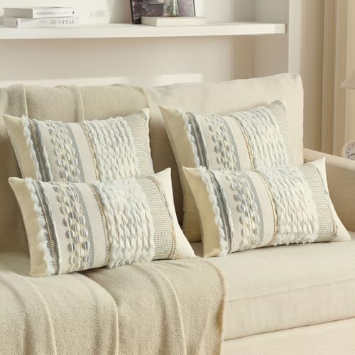 FUTEI 2 Pack Tufted Throw Pillow Covers Covers 30x50 cm,Grey Blue+White - Image 5