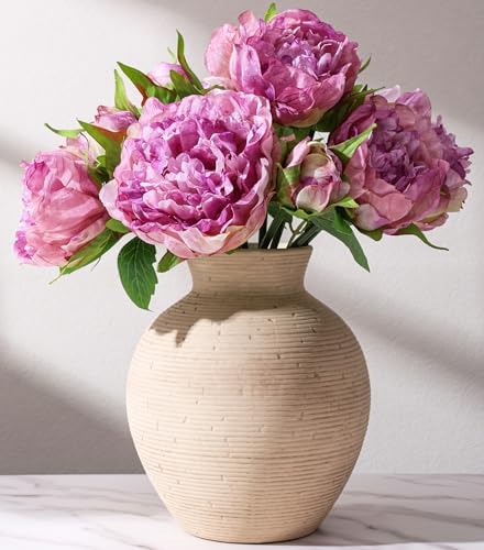 Ceramic Flower Vase Home Decor, 7.4 in Farmhouse Table Vases Retro Vintage Living Room Kitchen Bedroom Decoration Pottery Decorative Vases for Flowers House Shelf Office Desk Dining Entryway, Rustic by FancyPlus