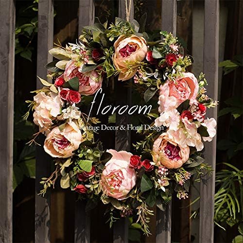 Floroom Floral Wreath, Artificial Peony Wreath, 15"-16" Front Door Decorations Wall Decor - Image 2