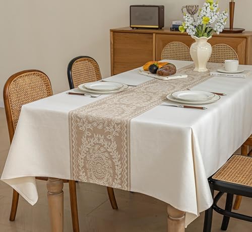 Nordic Beige Linen Tablecloth, Heavy-Duty Rectangle Cover by UWWGKK
