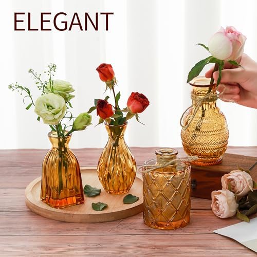 Amber Glass Bud Vases Set of 10, Small Flower Vases Wedding Decor - Image 2