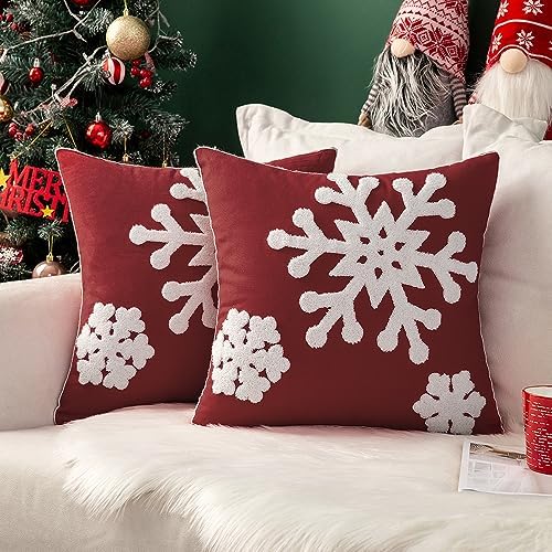 MIULEE Christmas Throw Pillow Covers Burgundy Decorative Snowflake 20x20 by MIULEE