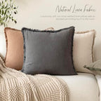 Foindtower Decorative Linen Fringe Throw Pillow Covers 24×24 Inch,Gray - Image 6