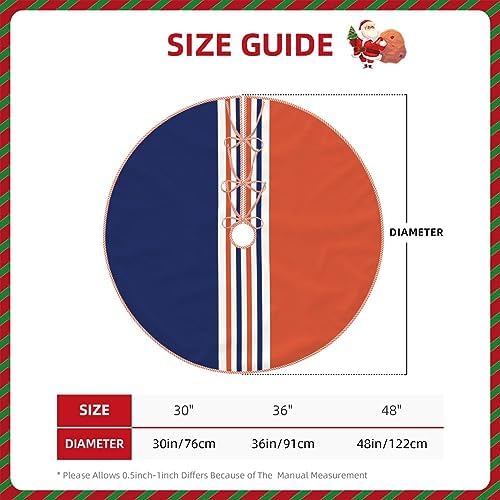 Christmas Tree Skirt 48 Inch, Navy Blue and Orange Stripes - Image 5