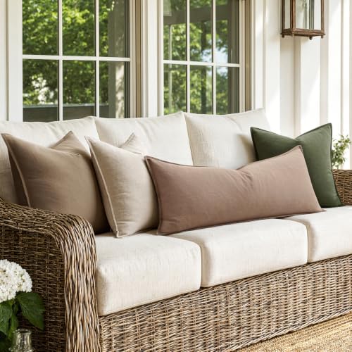 MIULEE Decorative Linen Lumbar Pillow Cover 14x36 Inch Camel - Image 6