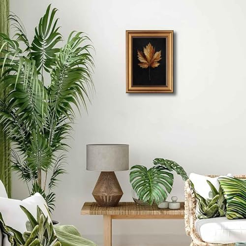 Gold Framed Maple Leaf Canvas Wall Art 3D Texture Dark Plant Maple Leaf painting Decor Picture Moody Yellow Poster Prints for Living Room Classroom Bedroom office corridor bathroom Decoration - Image 6