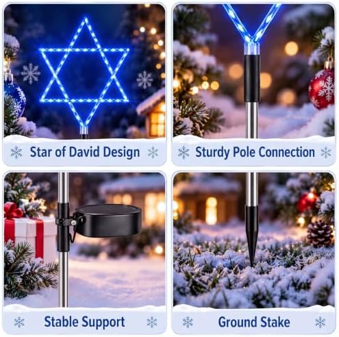 Fumete 4 Pack Hanukkah Outdoor Decorations, Solar Lights Star of David Blue - Image 6