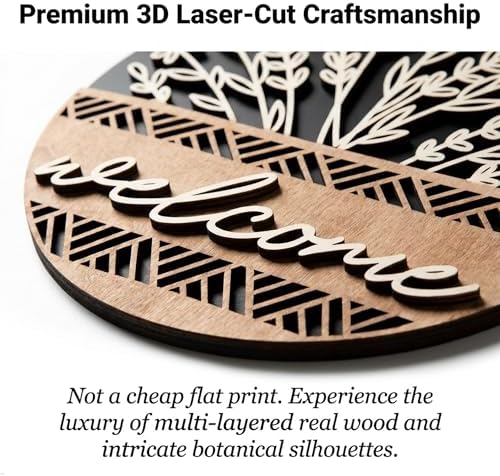 3D Welcome Sign for Front Door, Round Wooden Boho Wreath (15inch) - Image 4