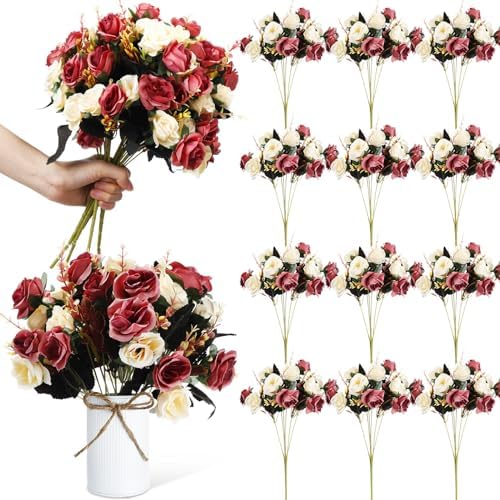 Hotop 12 Pcs Artificial Flowers Centerpiece for Tables 13 in, Coffee by Hotop