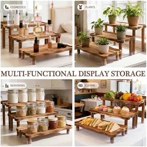 Tiered Serving Tray for Party, Acacia Wooden Cupcake Stand, Detachable Tiered Tray Stand, Stackable Dessert Table Display Set, Decorative Charcuterie Boards for Party, Wedding, Vendor Events - Image 6