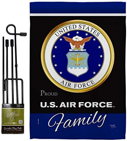 Air Force Proudly Family Garden Flag - Set with Stand Armed Forces USAF United State American Military Veteran Retire Official - House Banner Small Yard Gift Double-Sided Made In USA 13 X 18.5 by Breeze+Decor